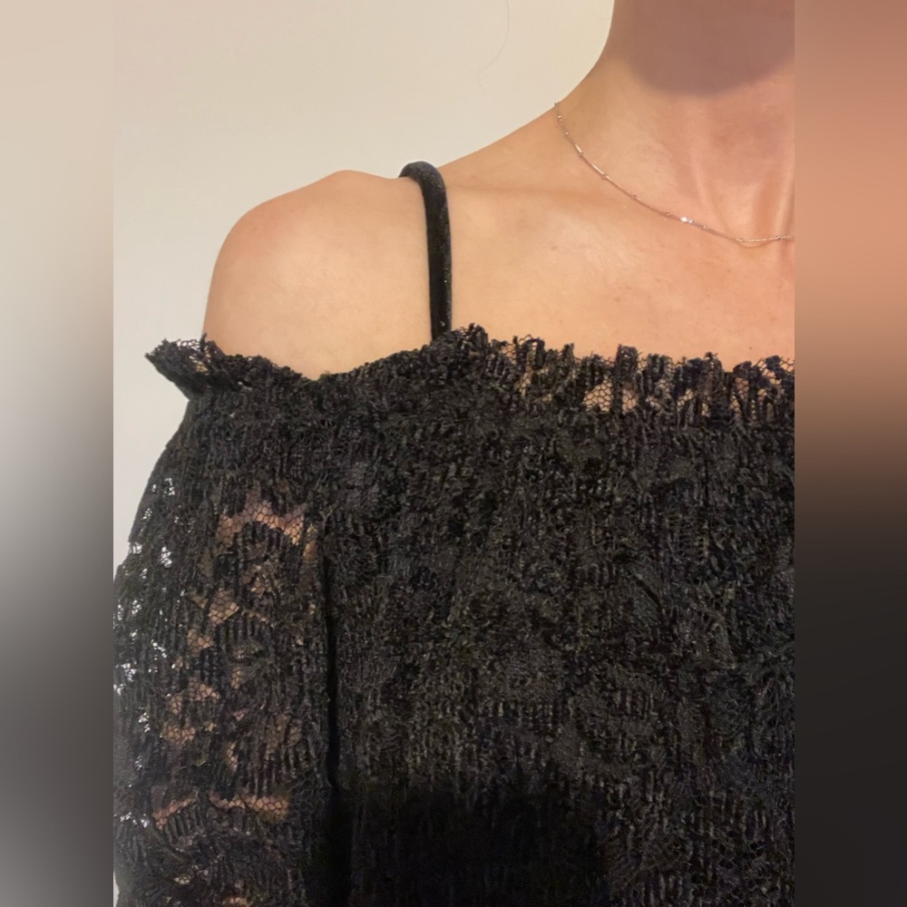 Anthropologie Black Lace Off-the-shoulder top